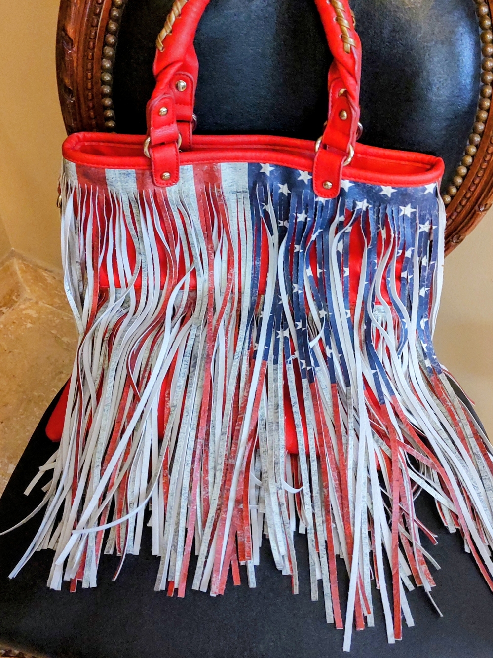 Red, White & Blue Fringe Tote Bag - Patriotic Women's Handbag - Picture 14 of 15